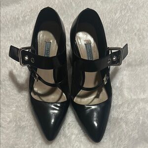 Prada Black Patent Leather Heels with Buckle